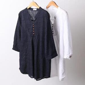 [강물처럼]빅사이즈사랑해요 D738L404 우드버튼7부남방셔츠 OL (