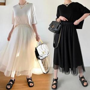 [강물처럼]위쉬몰 RA 로이망사레이어스커트(Q855H404) 빅사이즈