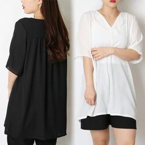 [강물처럼]위쉬몰 HG 브이넥롤업블라우스(9680H403) 빅사이즈 (1