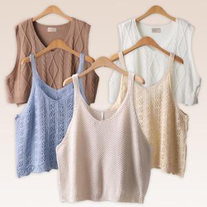 [강물처럼]빅사이즈여성의류 크롭 니트 베스트 스카시 미니 조끼