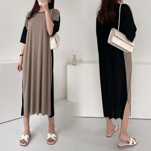 [강물처럼]위쉬몰 GL 배색주름옆트임원피스(L054H403) 빅사이즈