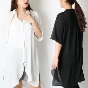 [강물처럼]위쉬몰 HG 라운드롱반팔블라우스(E117H403) 빅사이즈