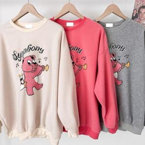 [강물처럼]빅사이즈캐릭터티 T606L412 펭귄드럼프린팅맨투맨티 M