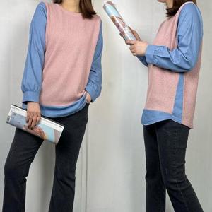 [강물처럼]위쉬몰 BS 니트청배색긴팔티셔츠(G448H402) 빅사이즈