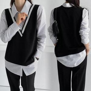 [강물처럼]위쉬몰 BS 줄셔츠배색요꼬베스트(C576H402) 빅사이즈