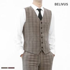 [빌리버스]빌리버스 남성 조끼 BIT132 브이넥 체크 정장 베스트