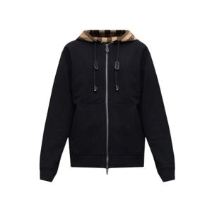 버버리 체크 트리밍 코튼 후드집업 블랙 여성 8055868