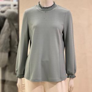 [벨리시앙]비즈 프릴 배색 블라우스(3color) BL3108