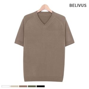 빌리버스 남자 반팔 브이넥 여름 니트 무지 티셔츠 BRE027