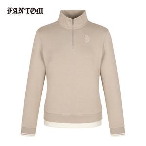 [팬텀] 여성 부클 자수 우븐 배색 반집업 긴팔티셔츠