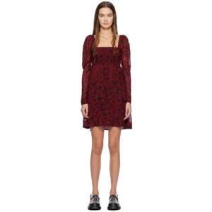 26 SS 가니 여성 레드   블랙 프린트 미니 드레스 241144F052012