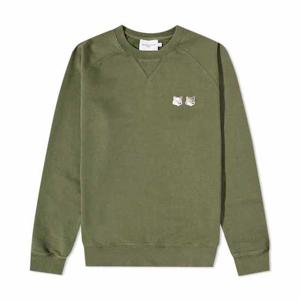 메종키츠네 남성 모노크롬 더블폭스헤드 크루넥 맨투맨 핑크카키 JM00330KM0001 P395