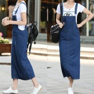 스커트 치마 데님 멜빵 롱 진청 데일리 휴양지 패션