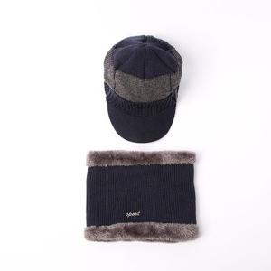 넥워머 니트 챙모자 세트 네이비 남성용 겨울모자
