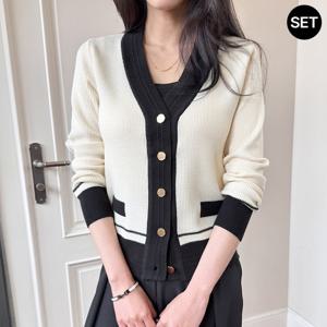 [한정수량] [모리스커밍홈] [SET]해피니스 투톤 배색가디건 니트세트_M2504SE014B