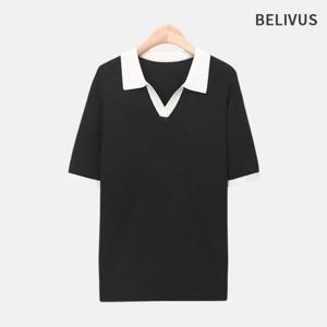 빌리버스 남자 반팔 니트 배색 카라 티셔츠 BRE051