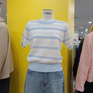 르피타 DP01 라운드 꽃무늬 반팔 니트 L252USW457