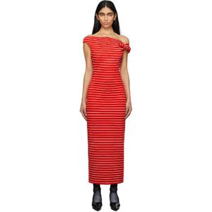 엠에스지엠 원피스 레드   화이트 스트라이프 미디 드레스 251443F054004