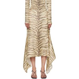 Stella McCartney 스커트 베이지 타이거 프린트 미디 스커트 242471F092002