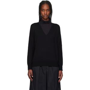 드리스반노튼 브이넥 블랙 메리노 울 스웨터 251358F100000