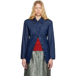 드리스반노튼 청자켓 네이비 스냅 버튼 데님 재킷 251358F060000