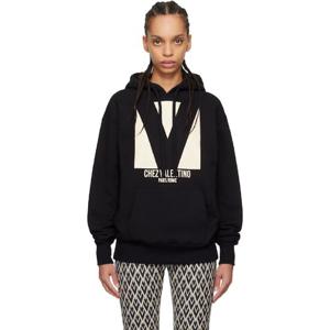 발렌티노 후드 블랙 셰 발렌티노 프린트 코튼 후디 251476F097001