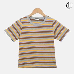 엘케이트 여성 단가라 줄무늬 반팔티 슬림 세미크롭 라운드넥 반팔 LCR110
