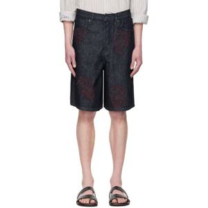 드리스반노튼 반바지 네이비 자수 패턴 데님 쇼츠 252358M193004