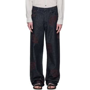 드리스반노튼 청바지 네이비 자수 패턴 데님 진 252358M186001