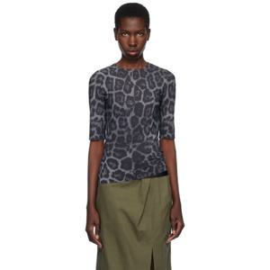 Stella McCartney 티셔츠 그레이 레오파드 프린트 티셔츠 252471F110001