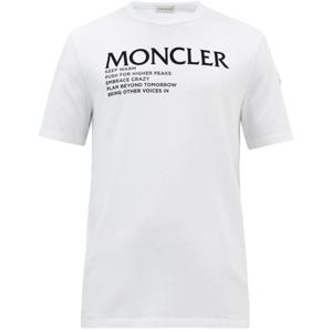 26 SS 몽클레어 와펜 로고 슬리브 플록 텍스트 화이트 반팔 티셔츠 8C00042 8390T 001