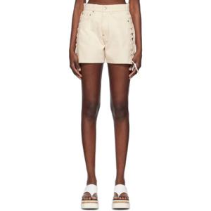 Stella McCartney 반바지 오프 화이트 레이스업 데님 쇼츠 241471F088002