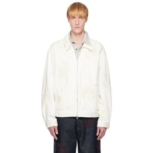 드리스반노튼 청자켓 오프 화이트 자수 패턴 데님 재킷 252358M180000