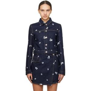 랑방 청자켓 네이비 자수 데님 재킷 241254F060000