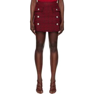 베르사체 미니스커트 레드   블랙 트위드 미니 스커트 242404F090004