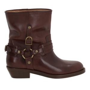 이자벨마랑 브라운 가죽 버클 스트랩 부츠 BO0214FA C1A22S50BW