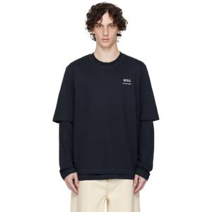 AMI Paris 티셔츠 네이비 오가닉 코튼 티셔츠 251482M213004