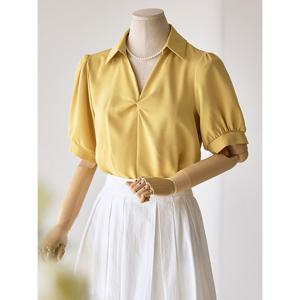 [커스텀에이블]카라 꼬임넥 반팔 블라우스_T2506BL621B