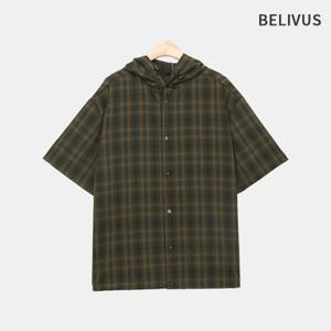 [빌리버스]빌리버스 남자 후드 반팔 체크 셔츠 BUU001