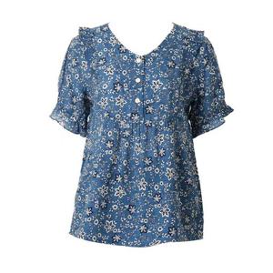 비너스  여성 주름지 요루 잔꽃나염 이지웨어 상의(VEV3913F)