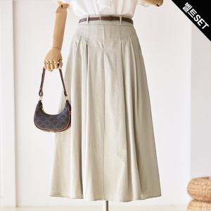 [한정수량] [커스텀에이블] [벨트SET]사선절개 주름 A라인 스커트_T2506SK036B