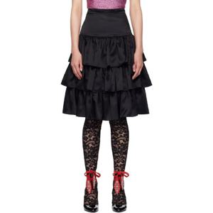 발렌티노 스커트 블랙 새틴 러플 미디 스커트 251476F092000