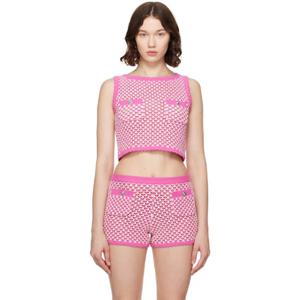 베르사체 티셔츠 핑크   화이트 크로셰 박시 니트 탑 252404F096000