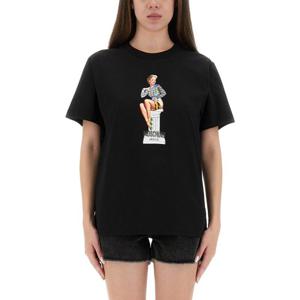 모스키노 플레인 블랙 크루넥 레귤러 핏 티셔츠 07138236 2555