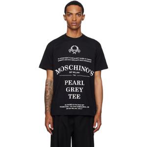 모스키노 티셔츠 블랙 프린트 오가닉 코튼 티셔츠 252720M213002