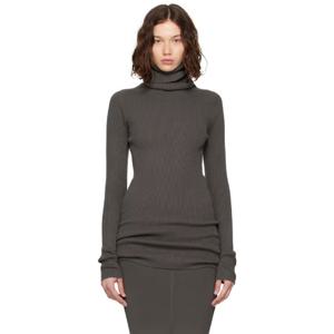 릭오웬스 터틀넥 그레이 콘코르디안 골지 니트 튜브 터틀넥 탑 252232F099007