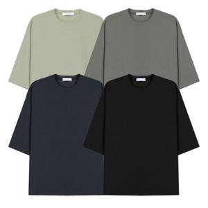 남자 솔리드 7부 라운드 반팔 티셔츠 5C-TSA-Q072-군청