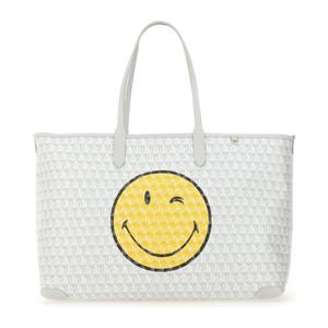 안야힌드마치 화이트 스마일리 페이스 프린트 토트백 205245 FR