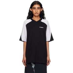 베트멍 티셔츠 블랙   그레이 컷업 브이넥 티셔츠 252669F110012