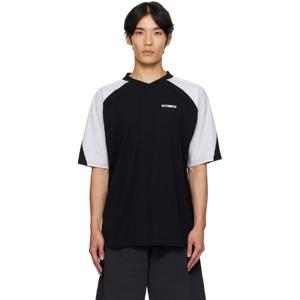 베트멍 티셔츠 블랙   그레이 컷업 브이넥 티셔츠 252669M213036